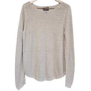 Tahari Linen Knit Top Womens XL Beige Sweater Coastal Minimalist Neutral